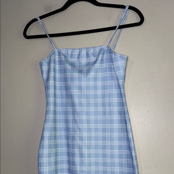 Blue Plaid Checkered Bodycon Dress - Picture 4 of 10